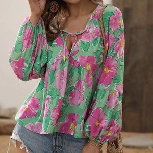 Floral print Blouse Green Pink